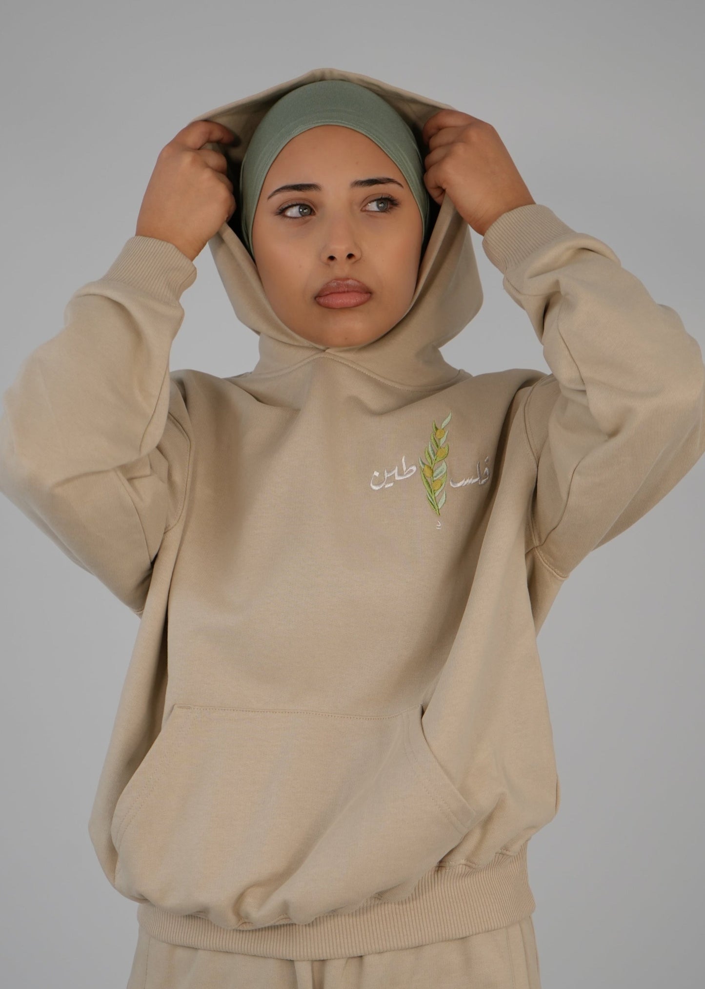 Olive Stick Hoodie | Beige | m/f