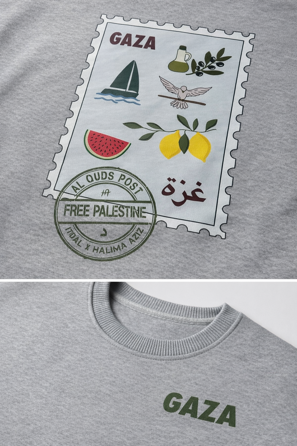 Gaza Briefmarke | Sweatshirt | grau (m/f)
